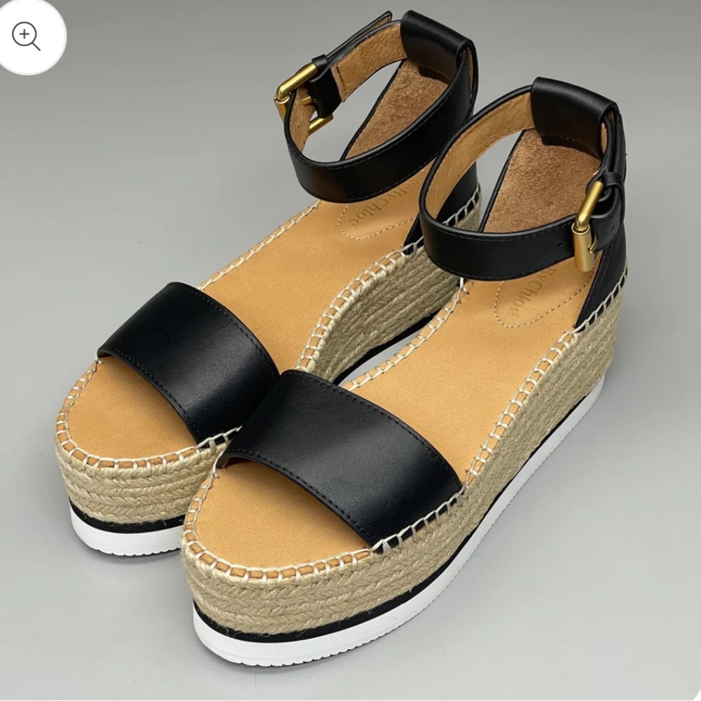 SEE BY CHLOÉ Glyn Flatform Espadrilles Black leather Platform sandal - Picture 2 of 10